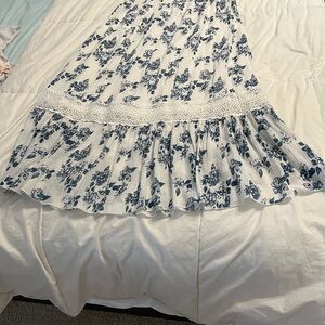 Floral White and Blue Women's Skirt